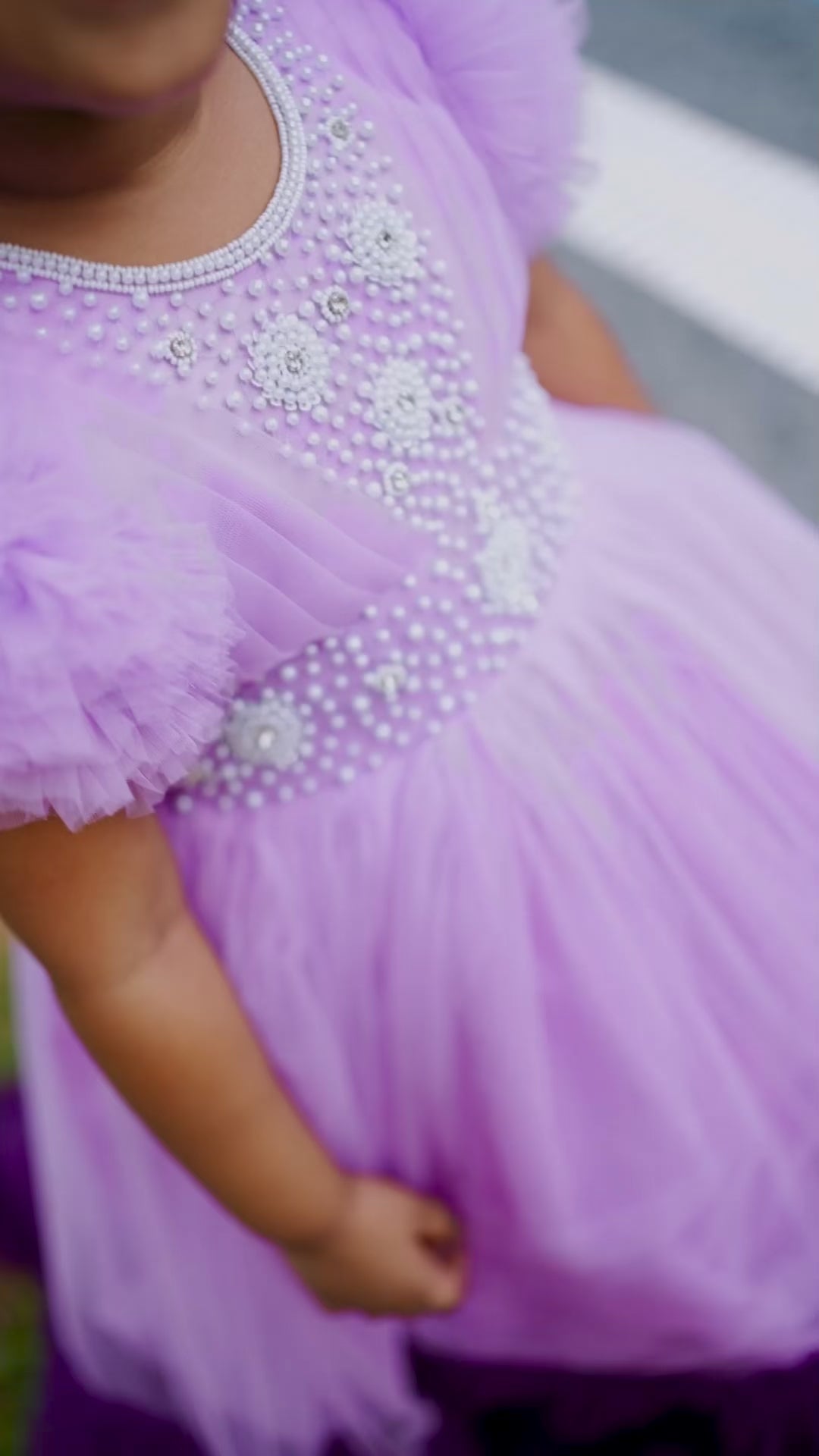 Lilac & Purple Combo Heavy Handwork Partywear Flared Ruffles Full Gown