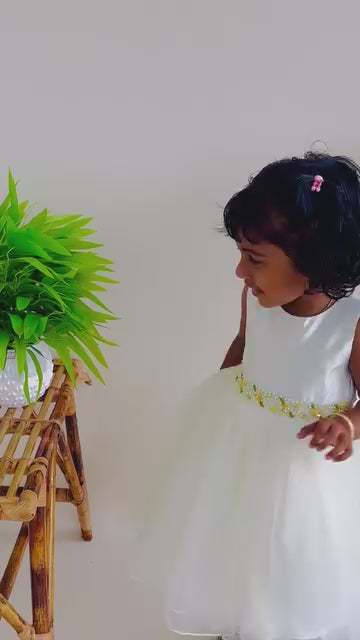 Off-White Shade Handwork Baby-Girls Party Perfect Birthday Frock