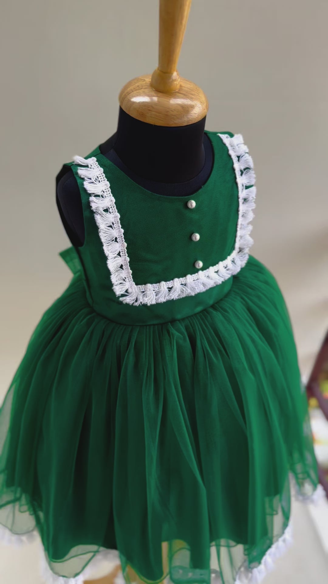 Bottle Green Partywear Baby-Girls Lace Frock -Sample