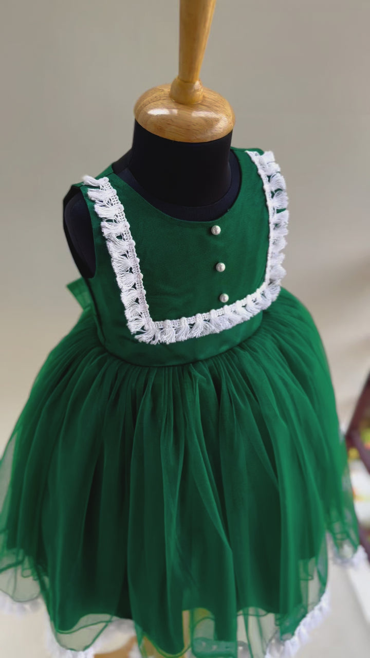 Bottle Green Partywear Baby-Girls Lace Frock -Sample