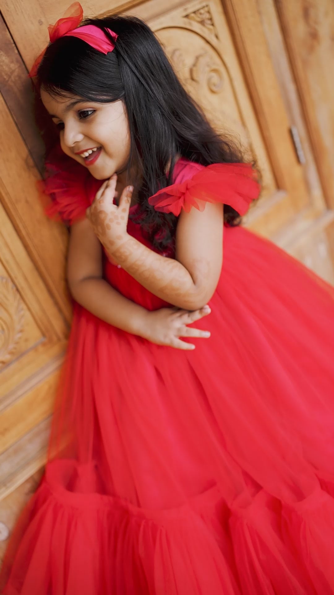 Bold Elegance - Red Shade Party Perfect Pleated Ruffles Long Gown