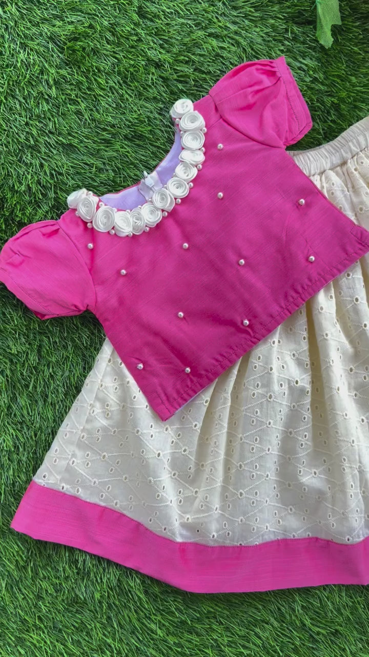 Pink & Cream Combo Hakoba Cotton Ethnic Lehenga Choli