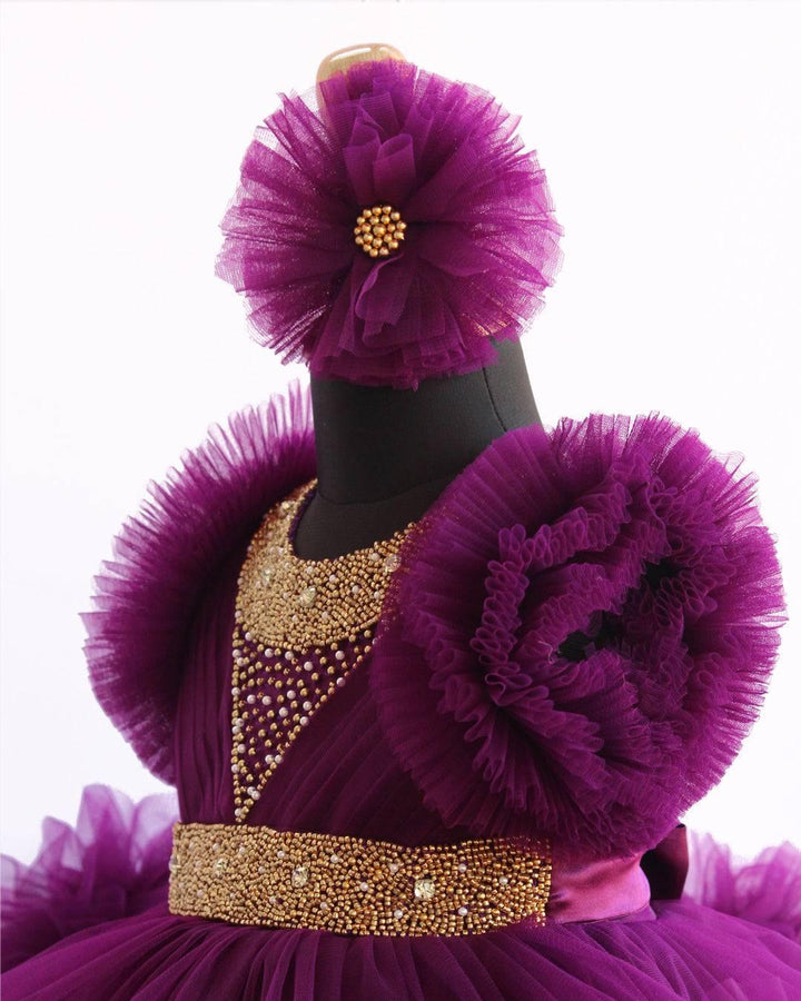 Purple Handwork Two Layer Ruffled Frock