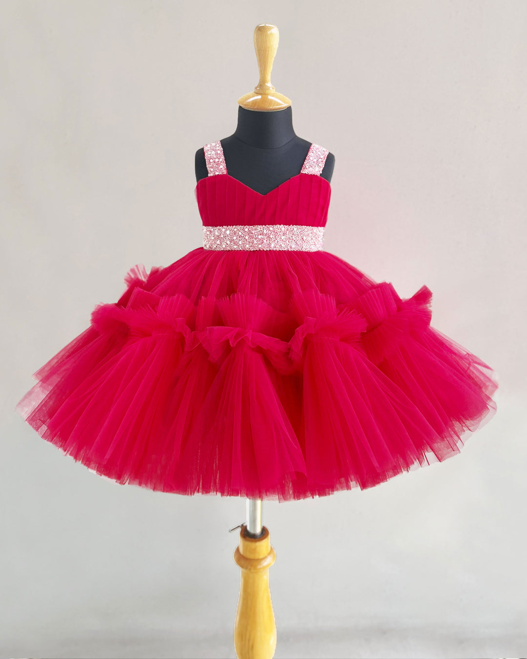 Rani Pink Baby Girls Birthday Dress, Handwork Party Wear Frock, Premium Kids Birthday Outfit, Baby Girl Party Dress