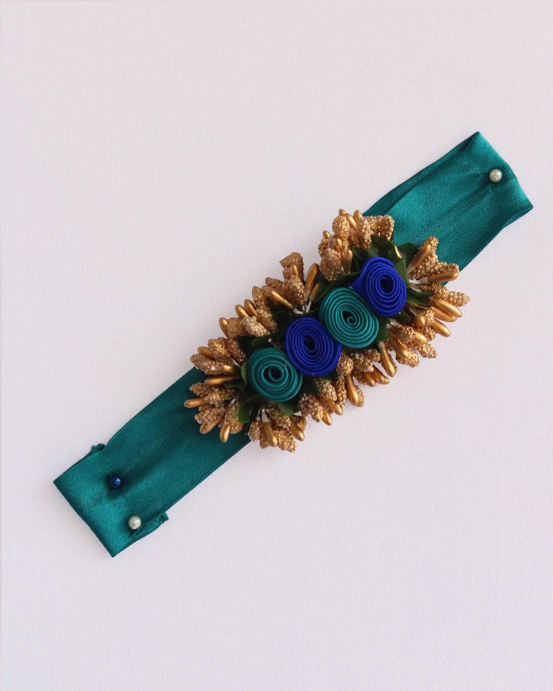 Peacock  Shade Handwork Flower Frock