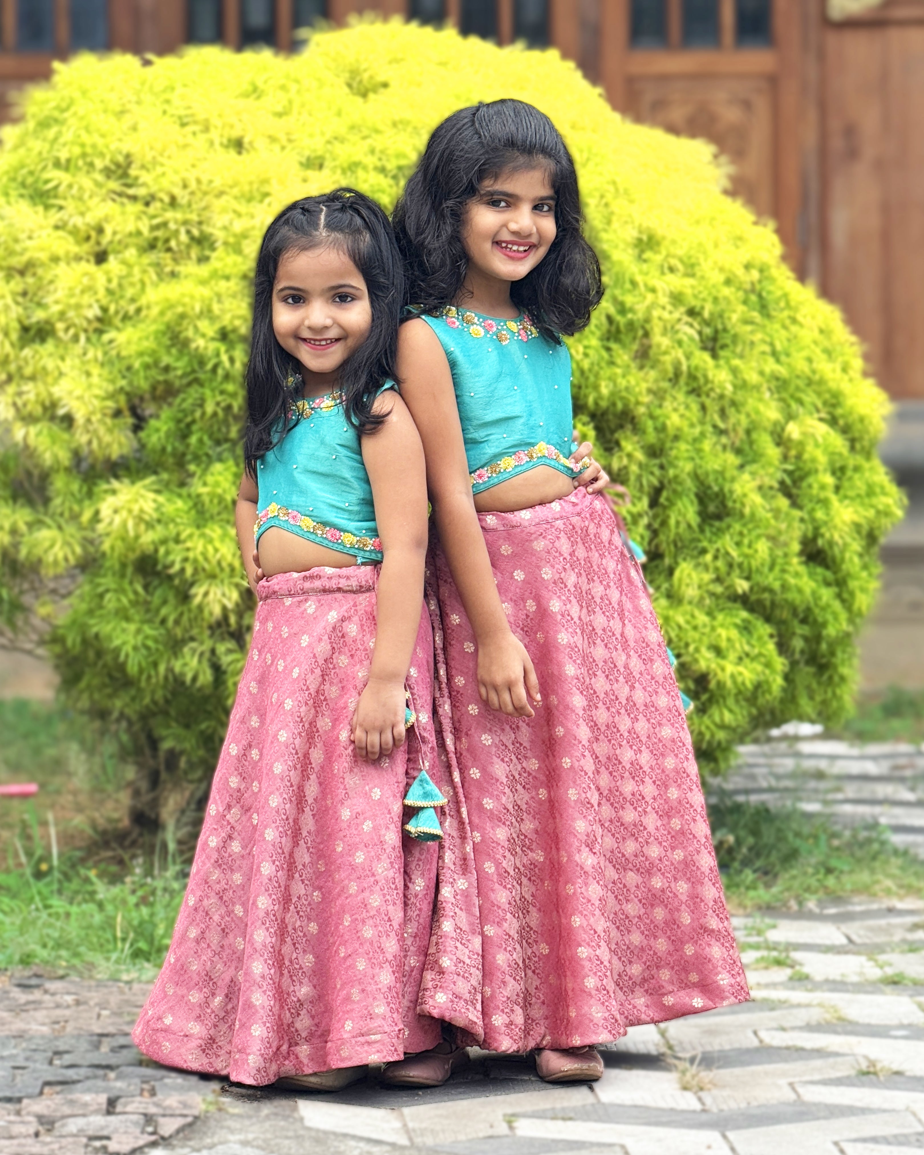 Sea Green & Blush Pink Baby Girls Birthday Dress | Premium Lehenga Choli   Stanwells Kids
