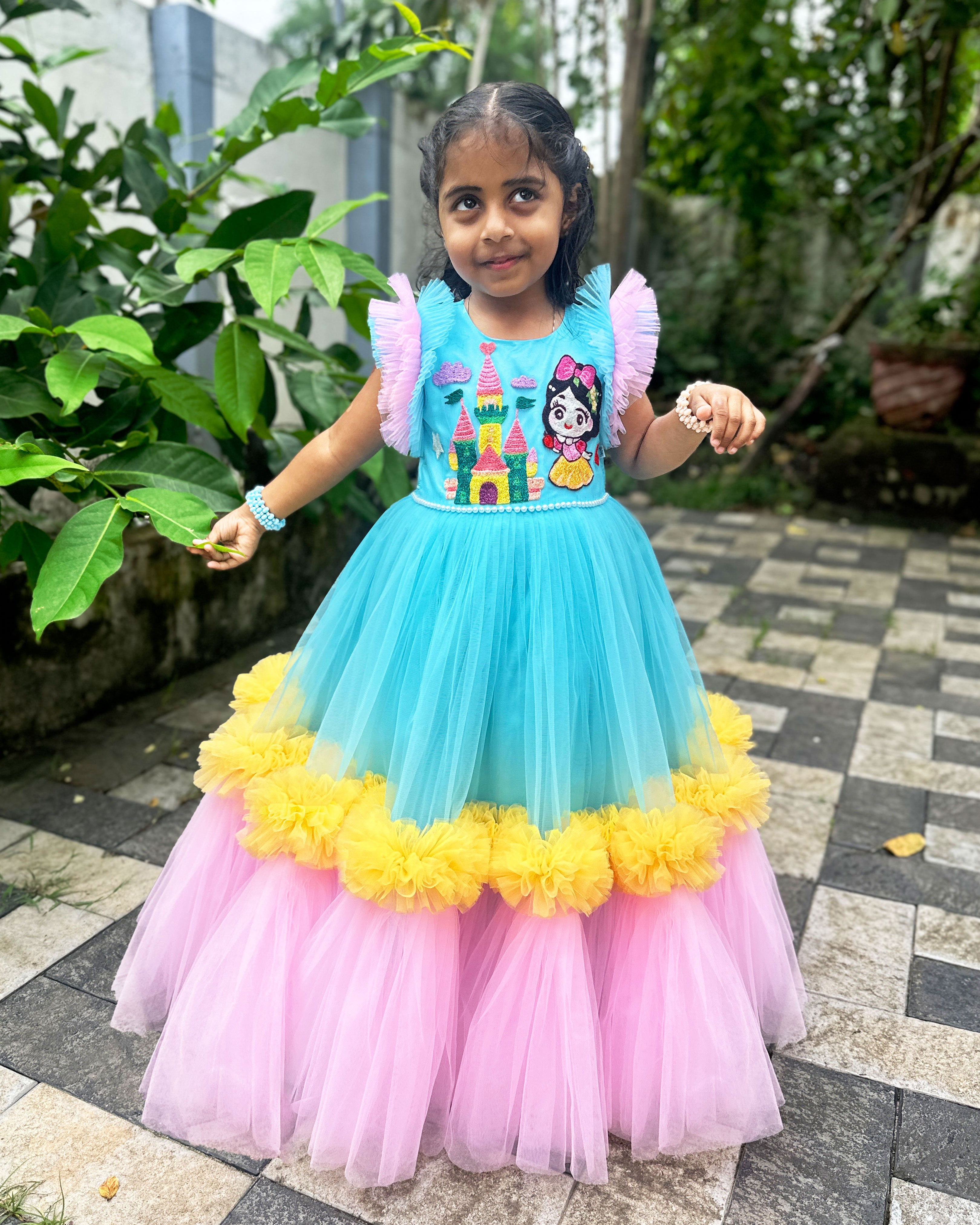 Sky Blue Little Princess Multi Shade Baby Girls Birthday Dress