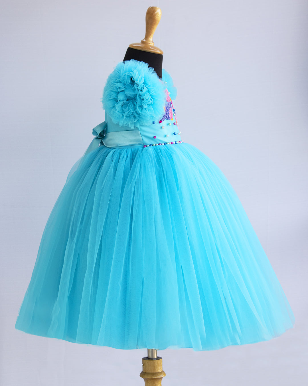sky blue baby girls full length handwork gowns