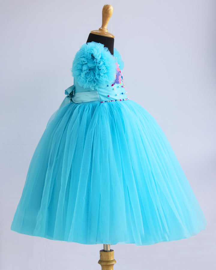 sky blue baby girls full length handwork gowns