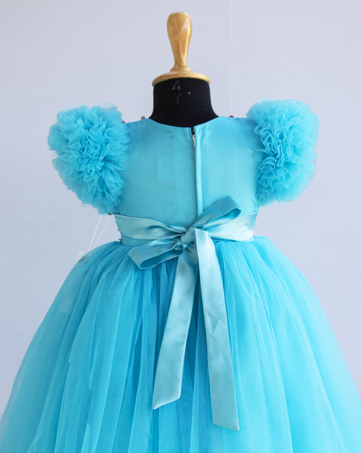 sky blue baby girls full length handwork gowns