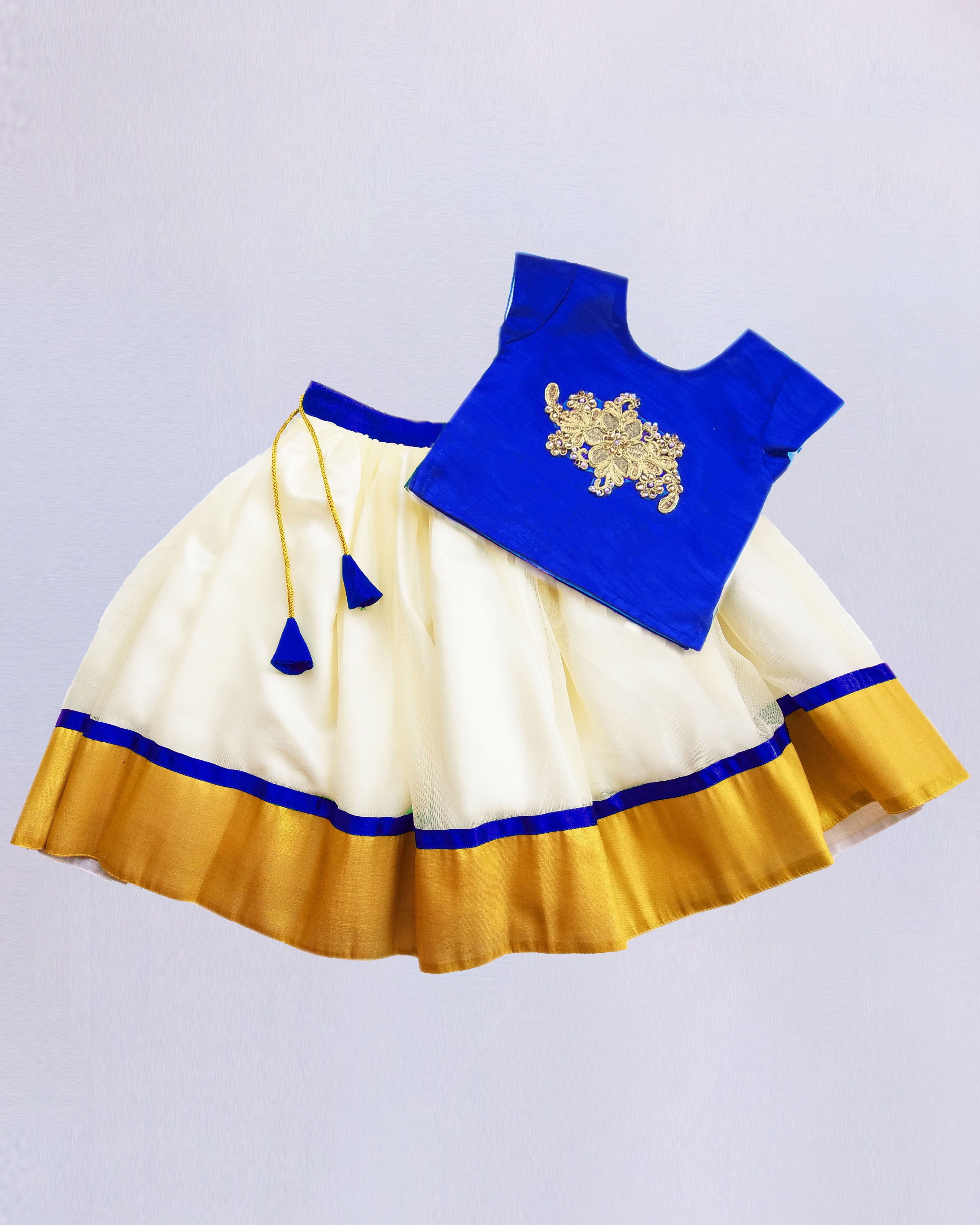 Cream Royalblue Combo Kerala Style Traditional Lehenga Choli Stanwells Kids