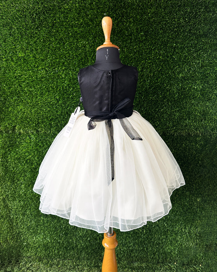 Black & White Shade Lotus Design Partywear Sleeveless Baby Girls Frock stanwells kids handwork designs  - back