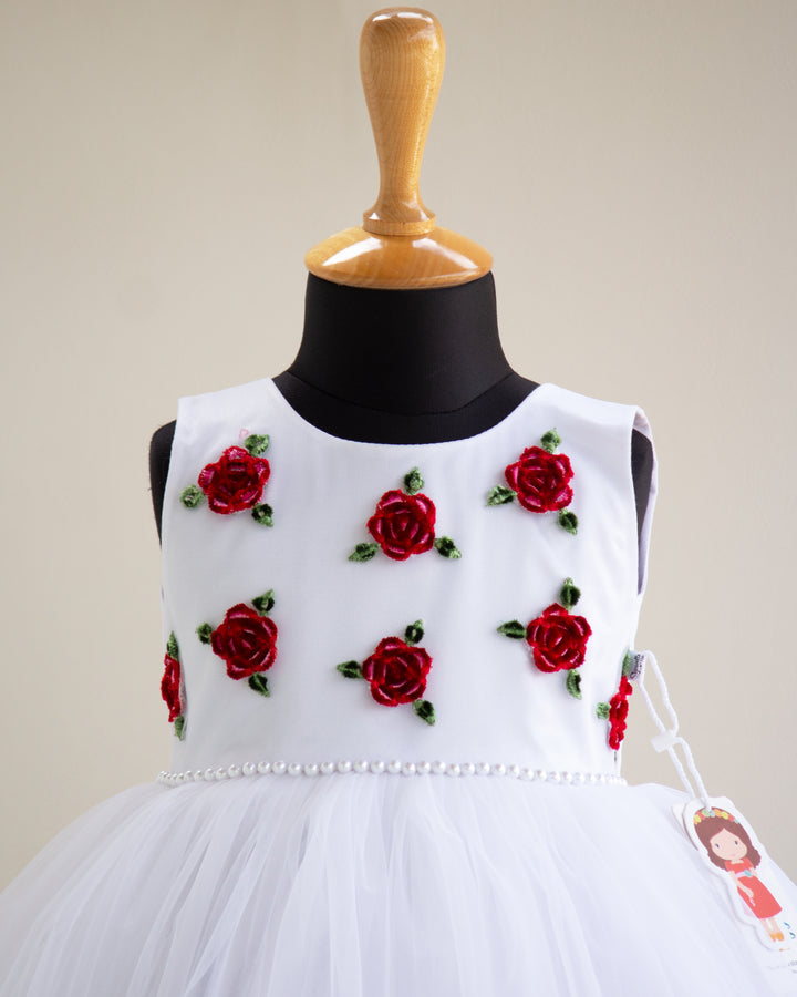 white frocks | baptism girls dresses | floral frock for girls | stanwells kids | embroidery frock | rose designs | red rose dresses | premium partywear dresses
