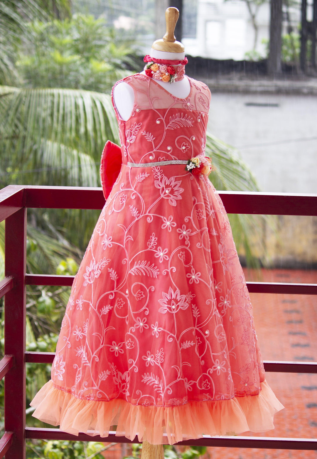 Peach colour kids gown