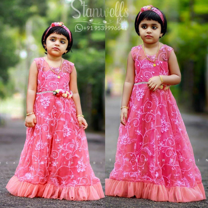 Peach colour kids gown