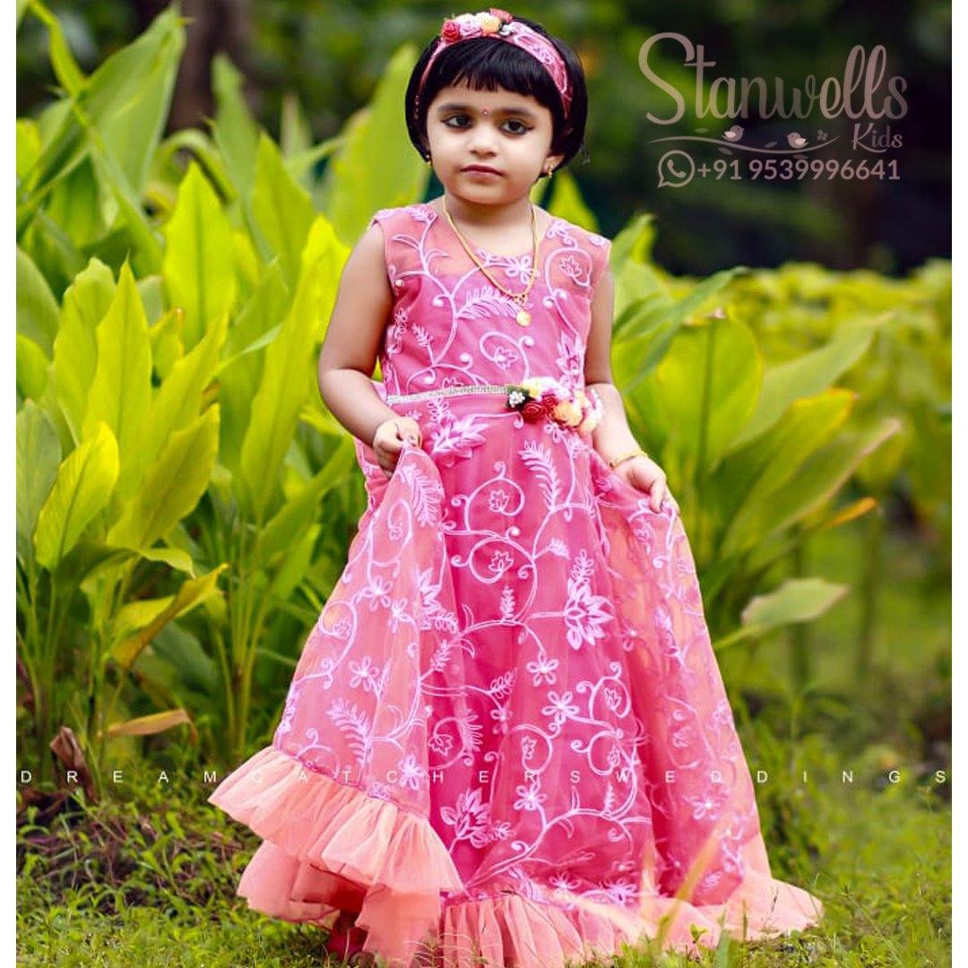 Peach colour kids gown
