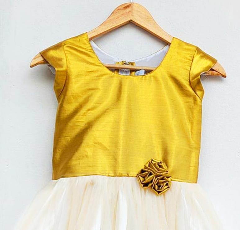 Golden and Cream combo premium Kasavu Frock