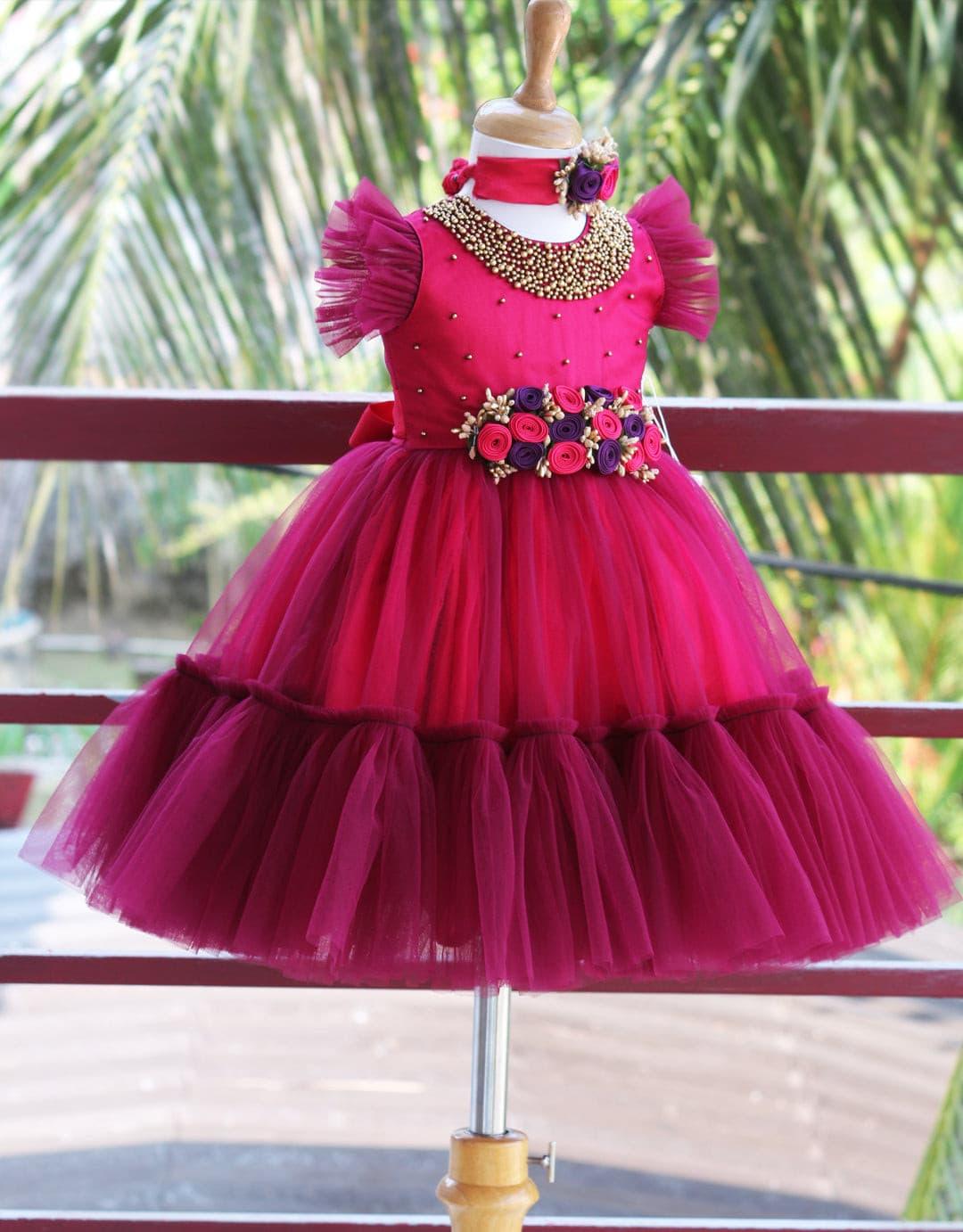 Grapevine Ranypink Handwork Flower Frock Baby Girl Birthday Dress by Stanwells Kids