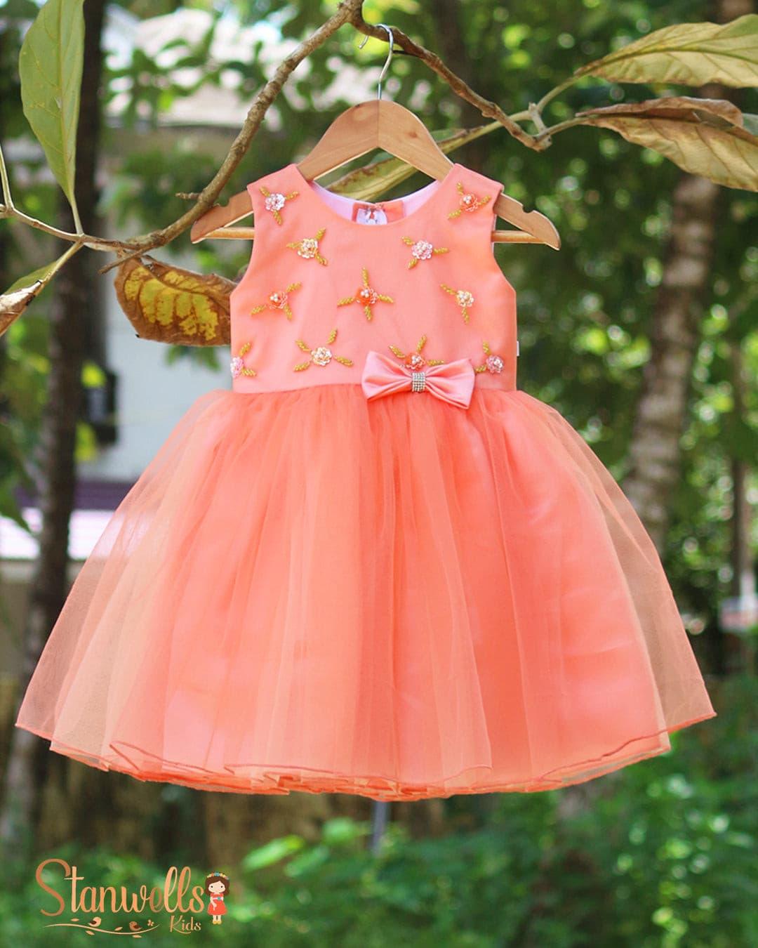 Pumpkin Baby Girls Birthday Dress | Handwork Embroidery Designer Frock Stanwells Kids Pumpkin Baby Girls Birthday Dress | Handwork Embroidery Designer Frock Stanwells Kids