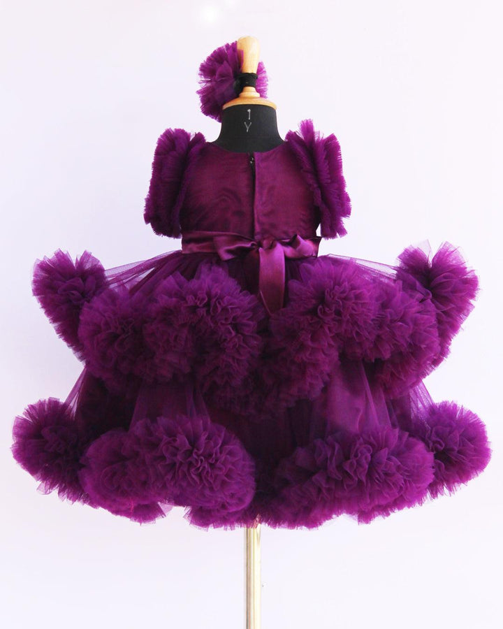 Purple Handwork Two Layer Ruffled Frock