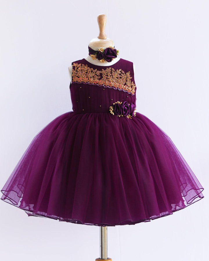 Purple Pleated Handwork Frock Stanwells Kids