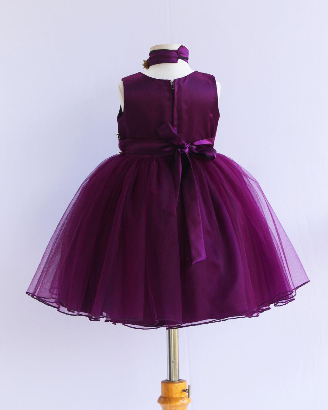 Purple Pleated Handwork Frock - Stanwells Kids