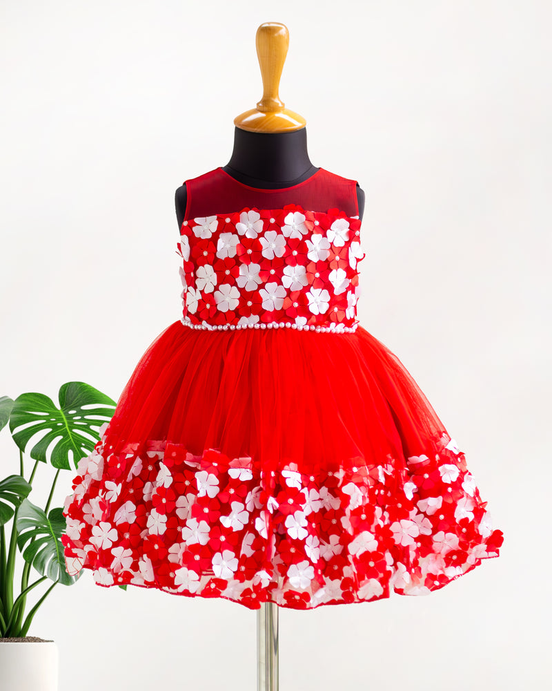Red & White Flower Frock