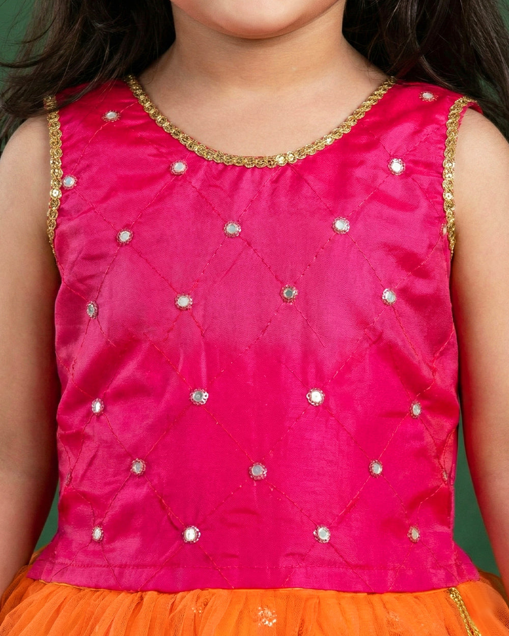 Orange and magenta South Indian dress for baby girls, traditional birthday dress, ethnic frock, kids festive wear, Stanwells Kids ethnic collection