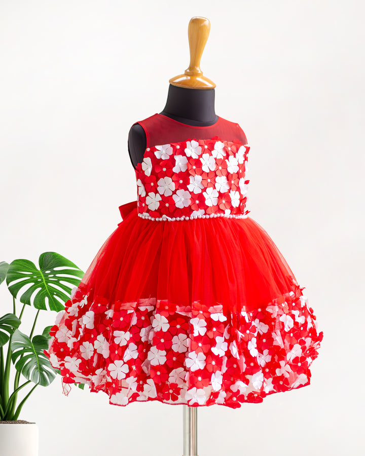 Below knee red &amp; white flower frock for baby girl – party wear, Stanwells Kids
