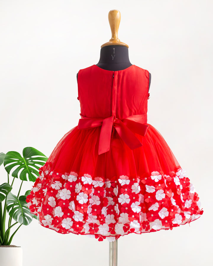 Back zipper and tie detail on red white floral frock for girls – Stanwells Kids