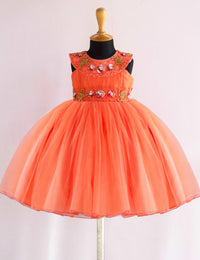 Coral Peach Handwork Belt Sleeveless Birthday Frock for Baby Girl – Stanwells Kids