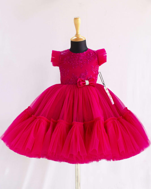 Rany-pink Shade Sequins Embroidery Baby-Girls Partywear Birthday FrockRany Pink Shade Sequins Embroidery Baby-Girls Partywear Birthday Frock