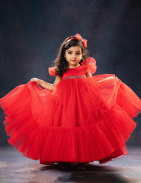 Red Pleated Ruffles Long Birthday Gown for Baby Girl – Stanwells Kids