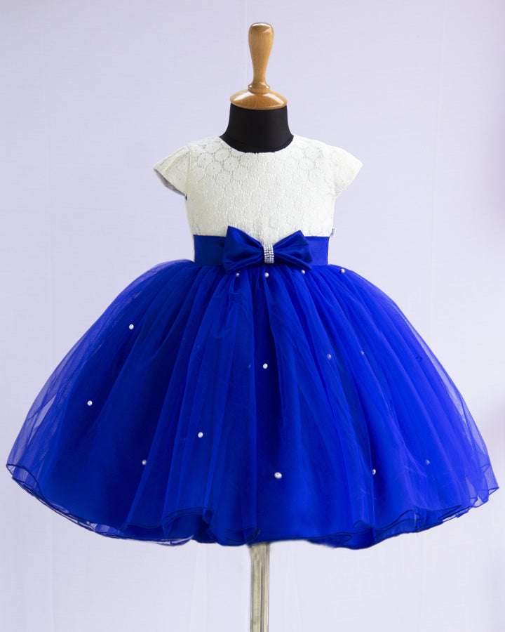 Royalblue & Offwhite Combo  Baby Girls Premium Partywear Flared Frock