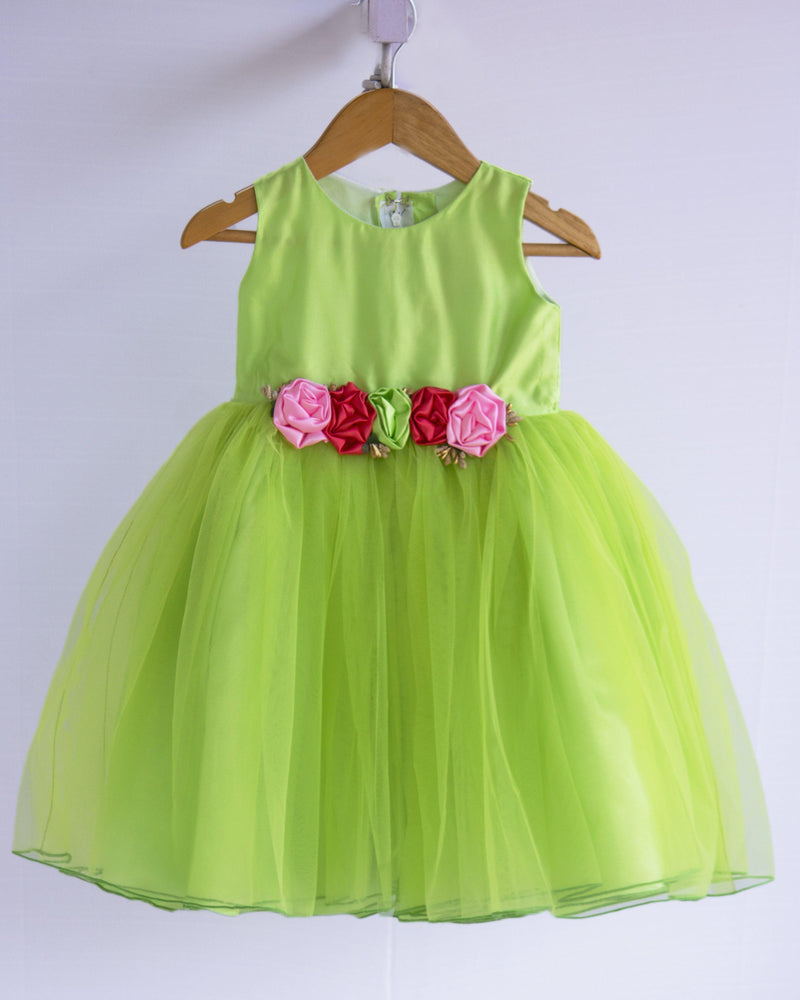 Lime Green Sleeveless Premium Flower Frock for Baby Girl – Stanwells Kids