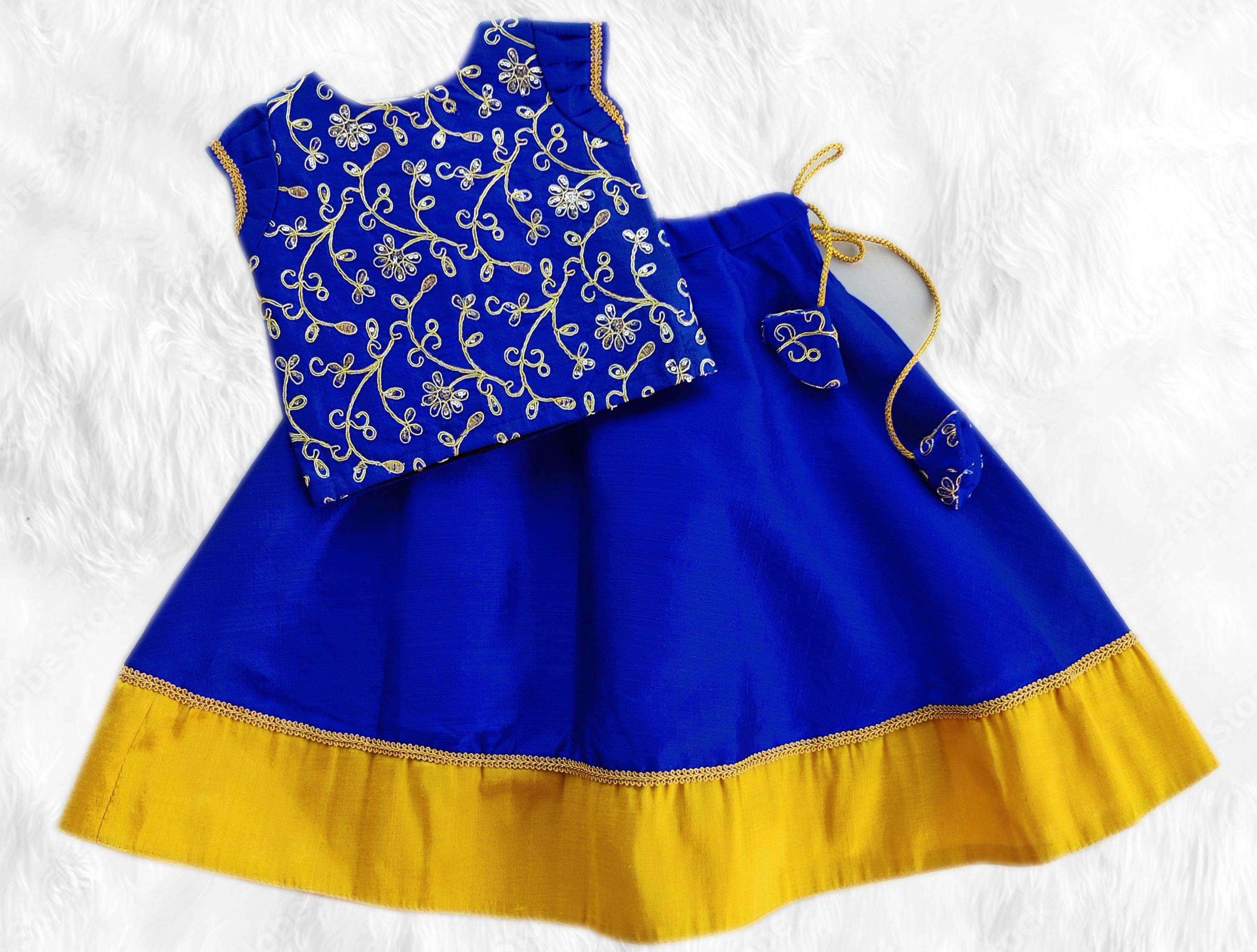 Stanwells Kids Royalblue Silk Thread Embroidered Traditional Lehenga C