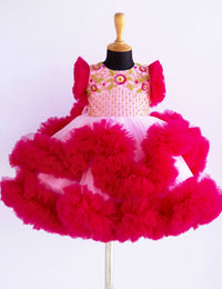 Baby Pink Rani Pink Heavy Handwork Birthday Frock for Baby Girl – Stanwells Kids