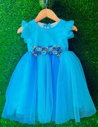 Sky Blue Dark Blue Layered Flower Frock for Baby Girl – Stanwells Kids