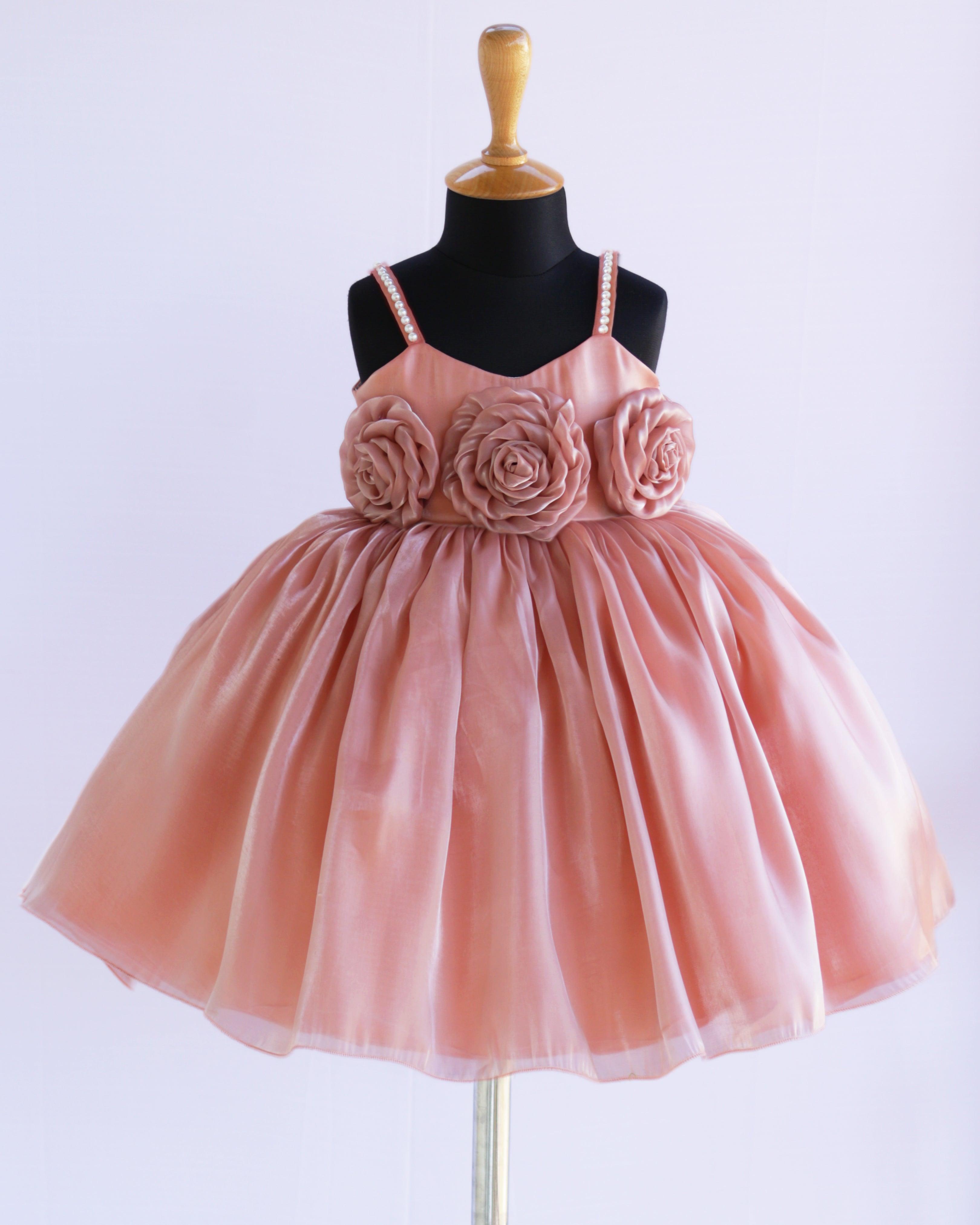 Dusty Peach Colour Premium Organza shaded Baby-Girls Flower Frock kids dresses Birthday frocks Stanwells Kids 1 year Partywear