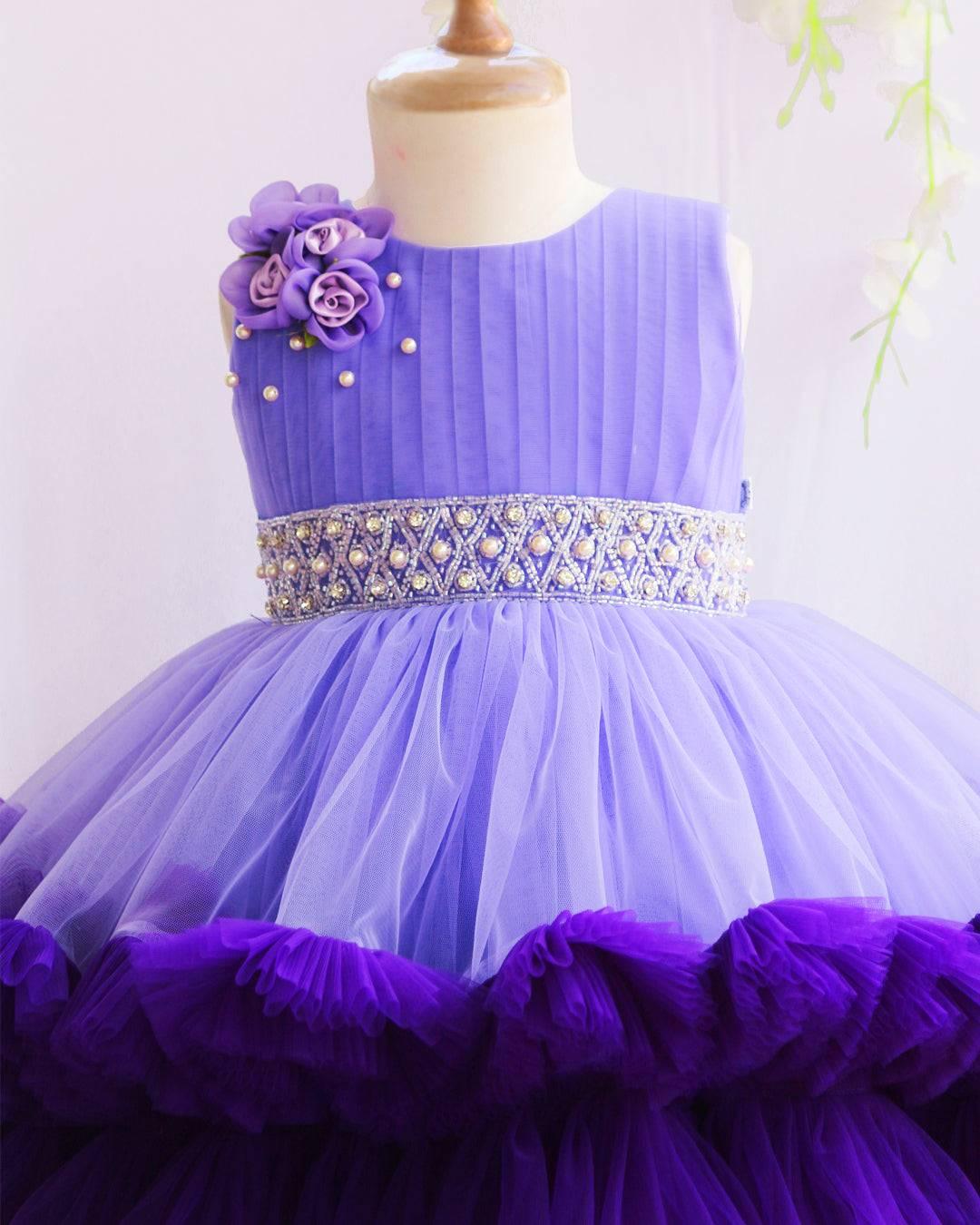 Lavender Violet Pleated heavy Ruffled party Wear Frock Stanwells Kids