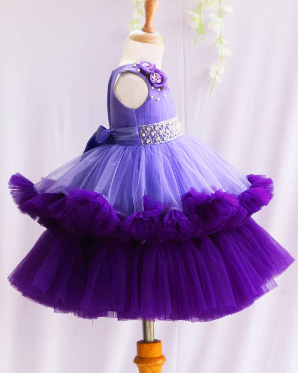Lavender Violet Pleated heavy Ruffled party Wear Frock Stanwells Kids