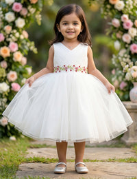 Off-white Shade Pleated Handwork Baby-Girls Sleeveless Frock