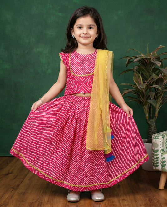 Pink bandhej printed cotton lehenga choli for baby girl – Stanwells Kids