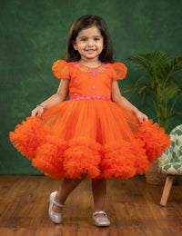 Orange Handwork Ruffle Birthday Frock for Baby Girl – Stanwells Kids