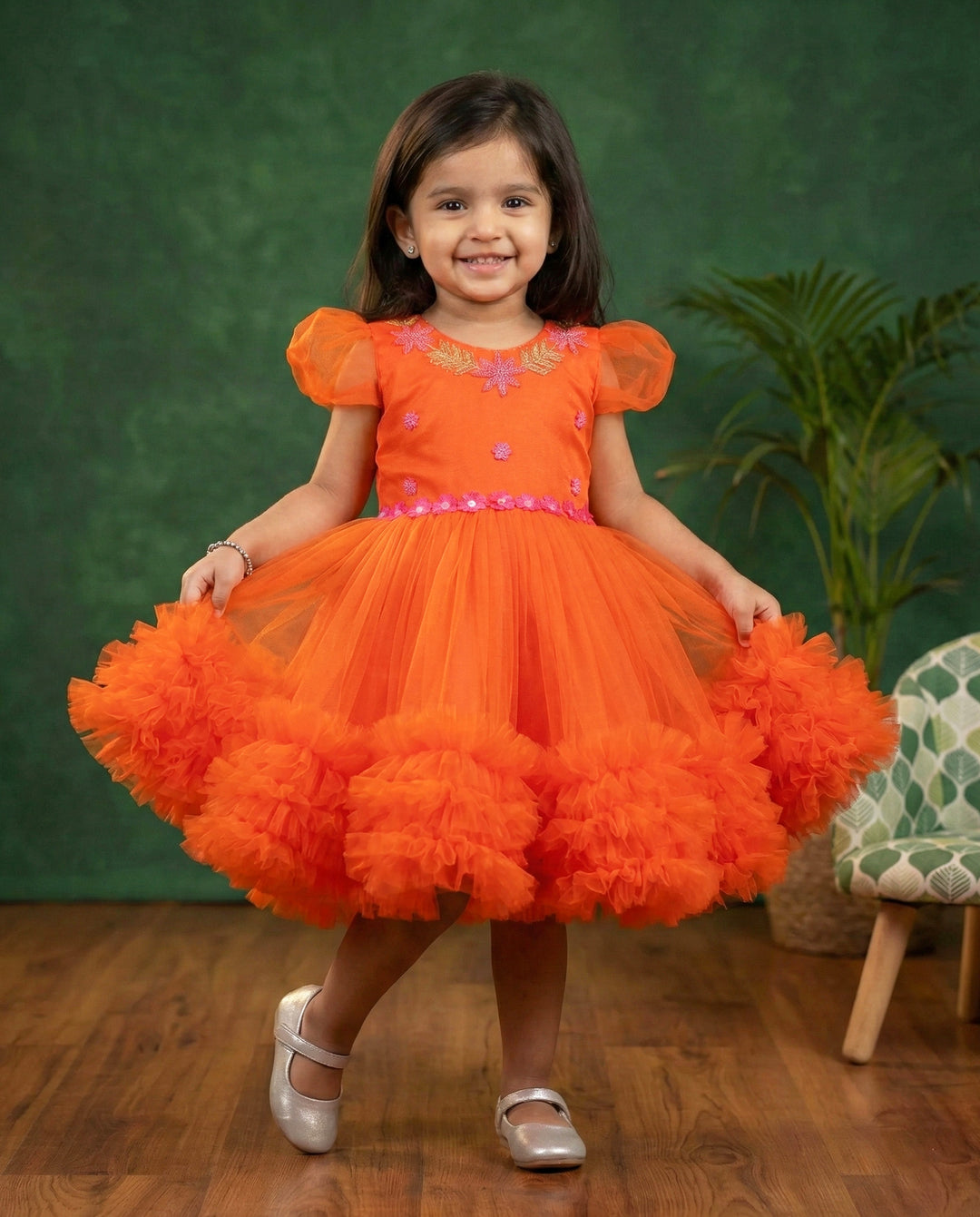 Orange Shade Handwork Ruffle Frock – Perfect Party & Birthday Dress for Baby Girls by Stanwells Kids