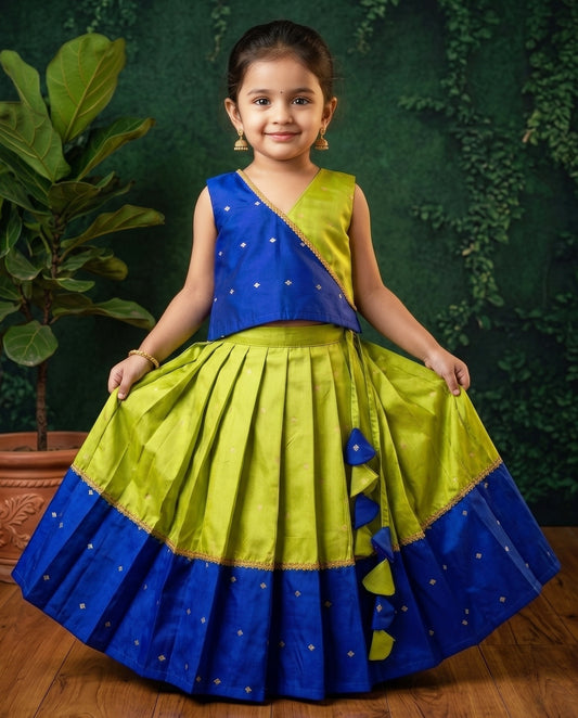 Stanwells Kids royal blue green lehenga choli for baby girls silk ethnic dress