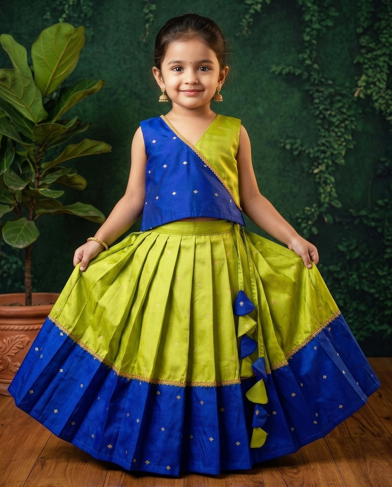Lehenga Choli for Baby Girls Royal Blue Green – Silk Ethnic Dress
