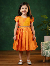 Mango Yellow Silk Butti Traditional Frock for Baby Girl – Stanwells Kids