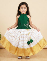 Cream Bottle Green Kasavu Butterfly Handwork Lehenga Choli for Baby Girl – Stanwells Kids