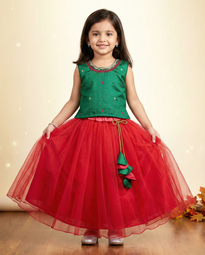 Rama green and Rany pink ethnic skirt and top, handwork birthday dress for baby girls